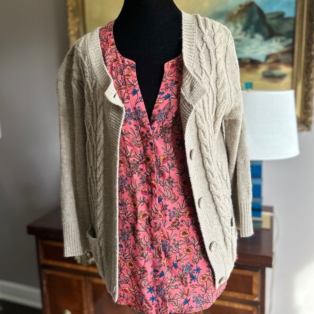 MNG by Mango Beige Button-Up Sweater Cardigan - Picture 6 of 8